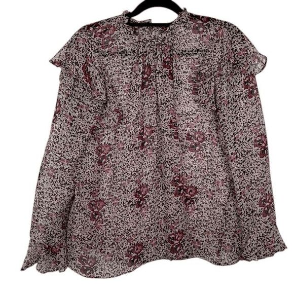 Shoshanna Ossia Silk Ruffled Blouse Gold Metallic Detail Floral Sheer Size Small - Picture 3 of 14